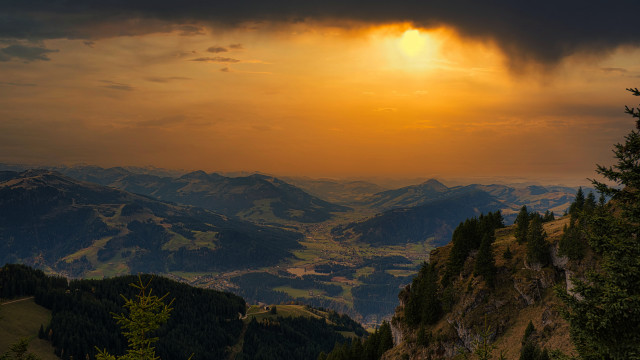 Sunset mountain range forest cloud free wallpaper for desktop - medium preview image