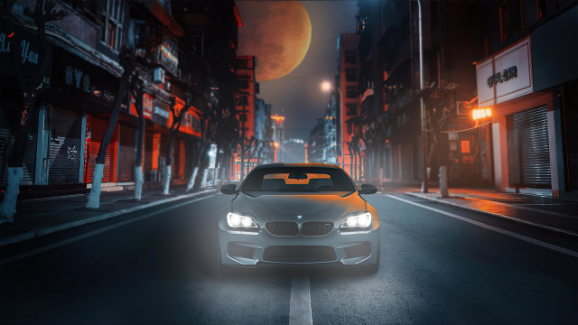 City night car headlight matte free wallpaper for desktop - medium preview image