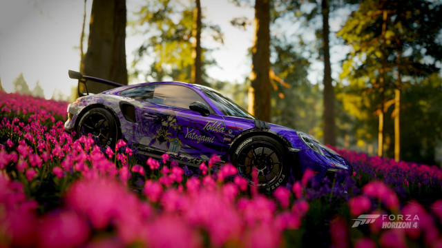 Purple car flower field forest free wallpaper for desktop - medium preview image