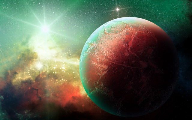 Red planet green space stars free wallpaper for desktop - medium preview image