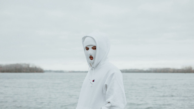 White hoodie water mask beach free wallpaper for desktop - medium preview image