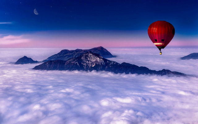 Hot air balloon mountains night free wallpaper for desktop - medium preview image