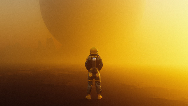 Space suit man yellow haze free wallpaper for desktop - medium preview image