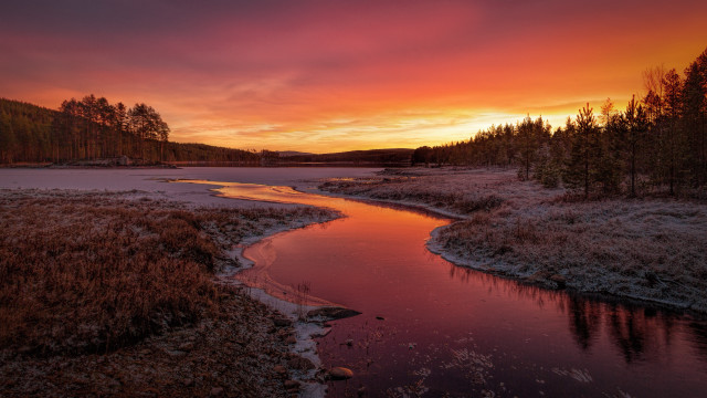River forest sunset clouds cityscape free wallpaper for desktop - medium preview image
