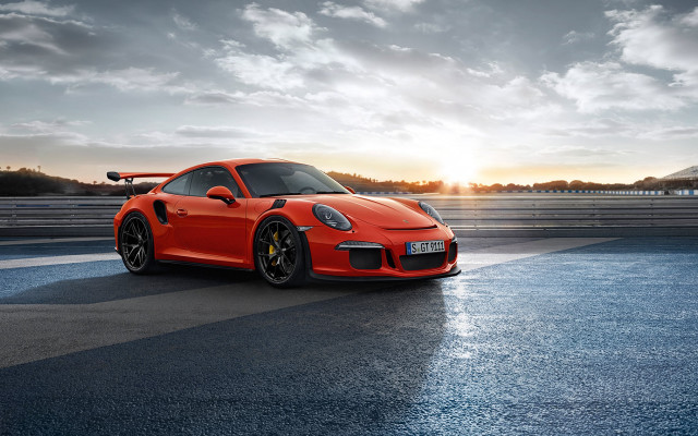 Red porsche sunset clouds mountains free wallpaper for desktop - medium preview image