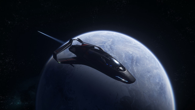 Futuristic vehicle blue planet space free wallpaper for desktop - medium preview image