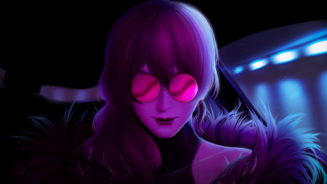Pink glasses fur coat cyberpunk free wallpaper for desktop - medium preview image