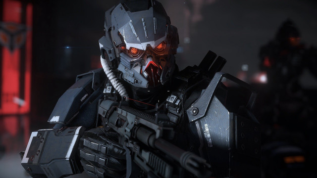 Robot gun helmet redlights damaged free wallpaper for desktop - medium preview image