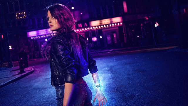 Neon night street woman astronaut free wallpaper for desktop - medium preview image