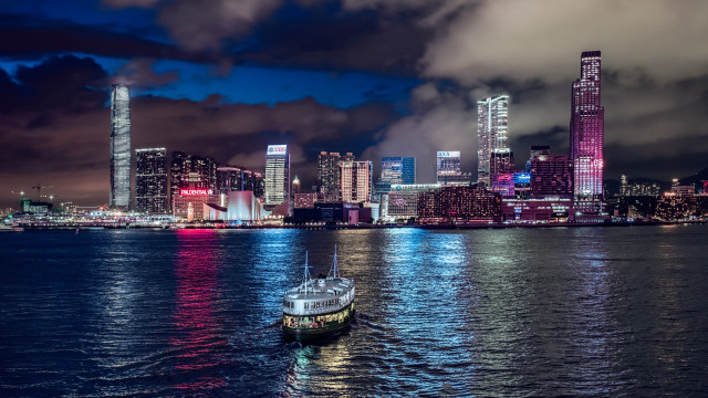 Boat city night clouds lake free wallpaper for desktop - medium preview image