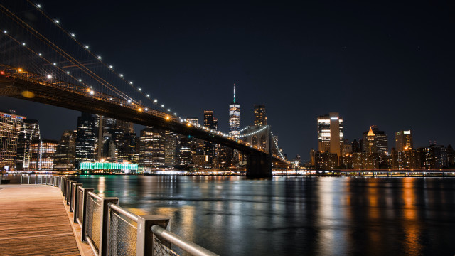 Bridge river cityscape night lights free wallpaper for desktop - medium preview image