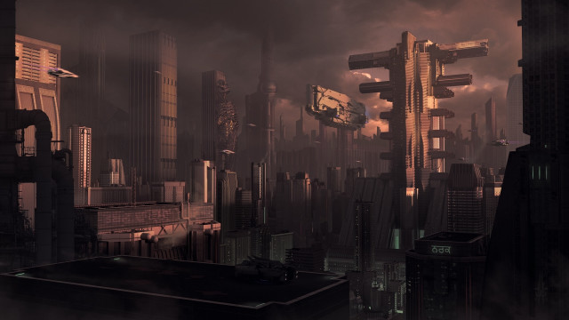Futuristic city clock night afrofuturism free wallpaper for desktop - medium preview image