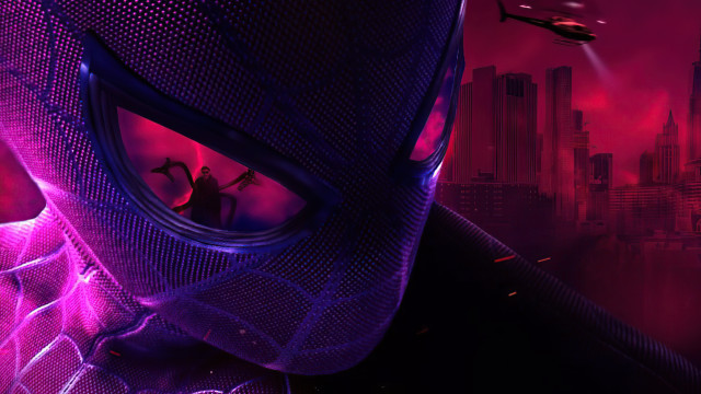 Futuristic city helicopter purple mask free wallpaper for desktop - medium preview image
