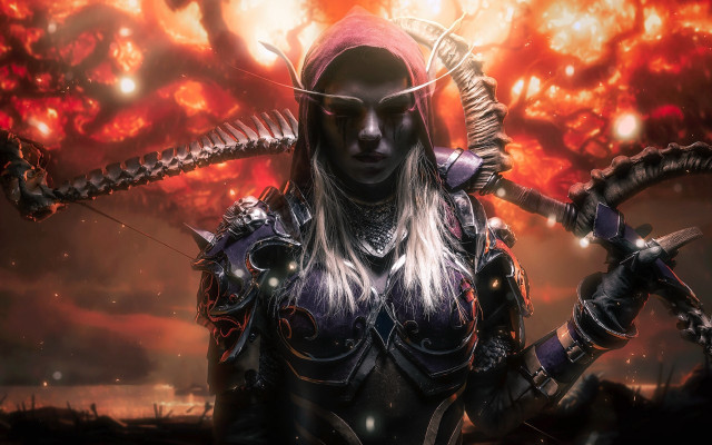 Fire demon woman flaming sword free wallpaper for desktop - medium preview image