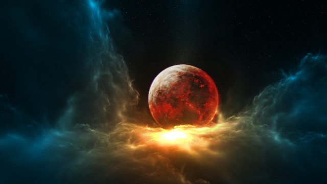 Red fire ball clouds stars free wallpaper for desktop - medium preview image