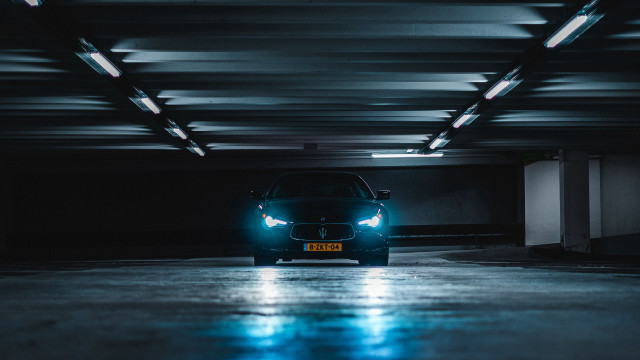 Car parking garage night headlights free wallpaper for desktop - medium preview image