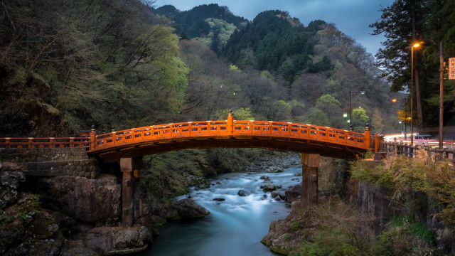Bridge river red railing ecological free wallpaper for desktop - medium preview image