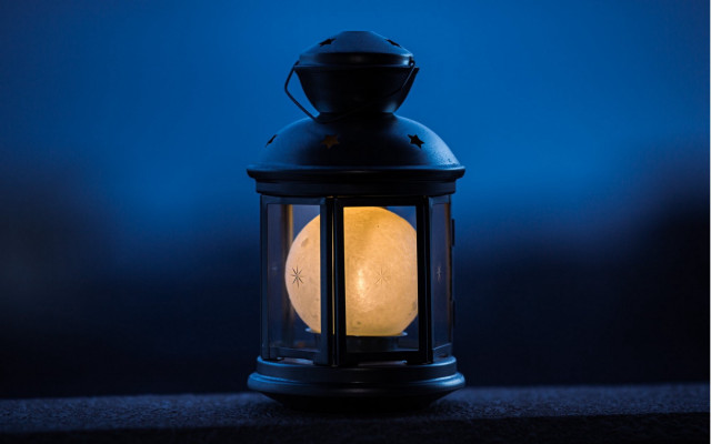 Lantern glow blue sky moon free wallpaper for desktop - medium preview image