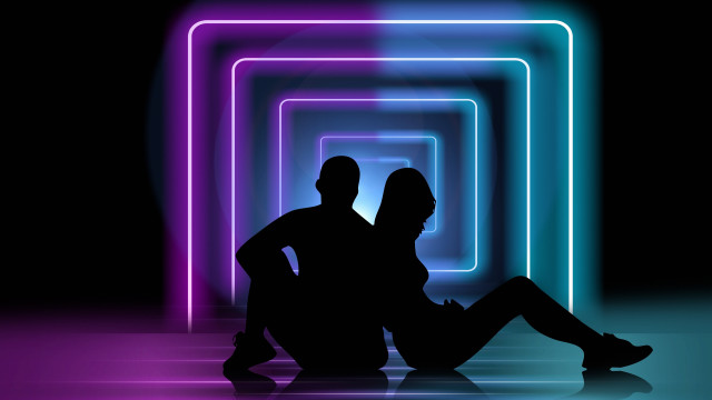 Couple neon tunnel silhouette hologram free wallpaper for desktop - medium preview image