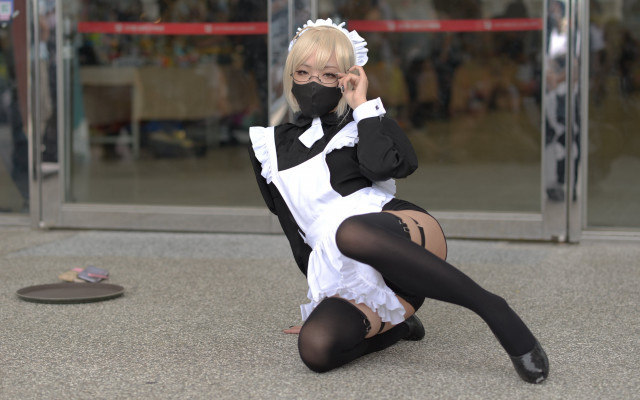 Black mask cosplay maid thighhighs free wallpaper for desktop - medium preview image