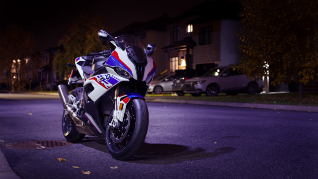 Motorcycle night city lights street free wallpaper for desktop - medium preview image