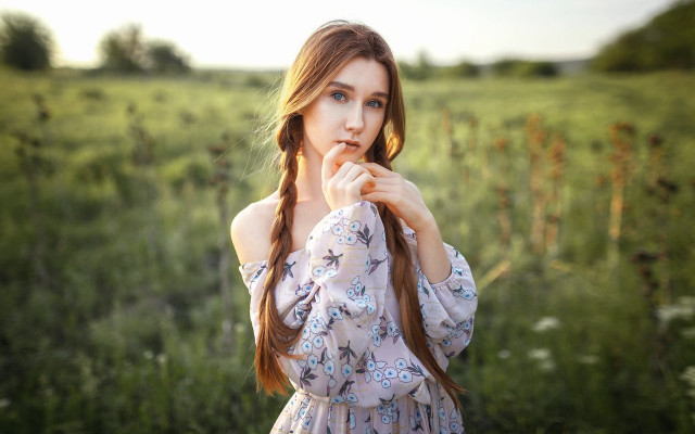 Woman field flower braid blueeyes free wallpaper for desktop - medium preview image