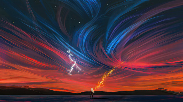 Beach night colorful sky lightning free wallpaper for desktop - medium preview image