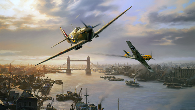 City bridge river planes sunset free wallpaper for desktop - medium preview image