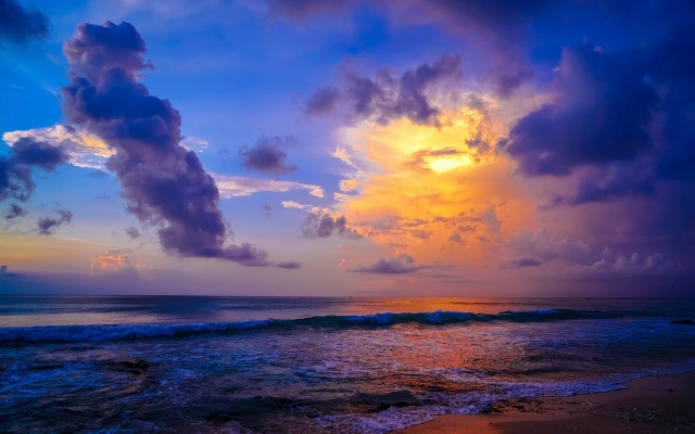 Sunset ocean clouds waves sky free wallpaper for desktop - medium preview image