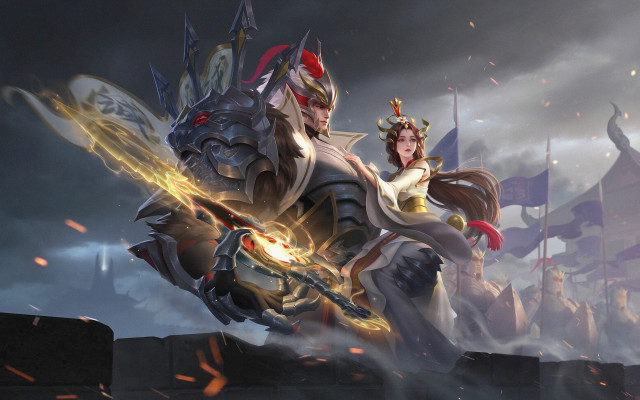 Woman giant robot sword battle free wallpaper for desktop - medium preview image