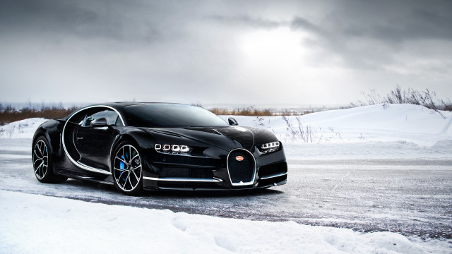 Bugatti snowy road mountain vehicle free wallpaper for desktop - medium preview image