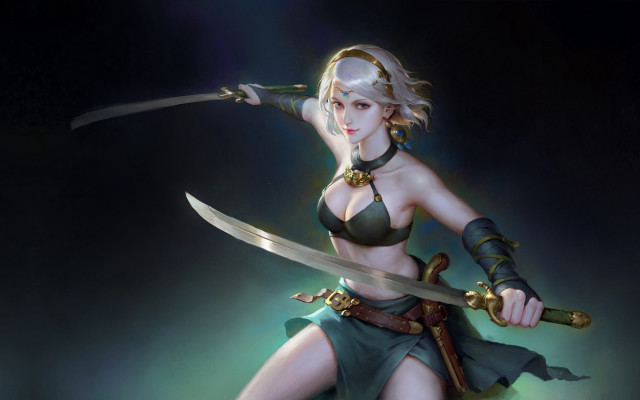Woman bikini swords fantasy art free wallpaper for desktop - medium preview image