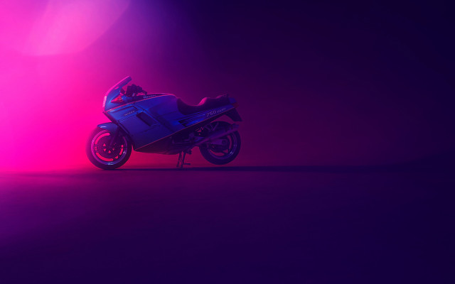 Motorcycle retrofuturism synthwave 3D render free wallpaper for desktop - medium preview image