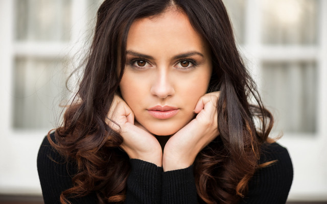 Woman longhair black sweater portrait free wallpaper for desktop - medium preview image