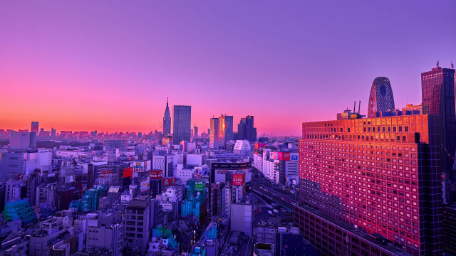 Tokyo skyline pink sunset bridge free wallpaper for desktop - medium preview image
