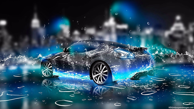 Car digital painting city water free wallpaper for desktop - medium preview image