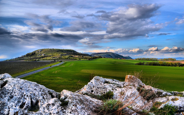 Scenic green field road mountain free wallpaper for desktop - medium preview image