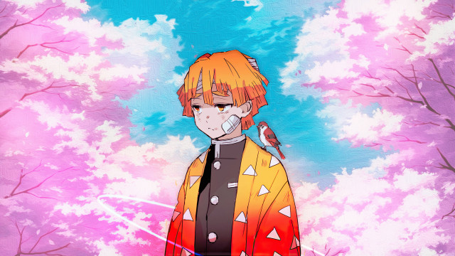 Orange bird man anime flowers free wallpaper for desktop - medium preview image