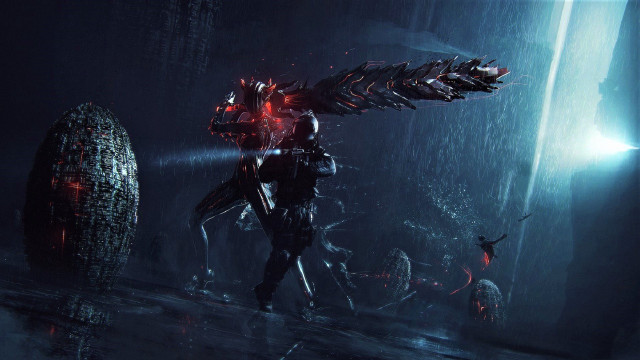 Futuristic giant creature glowing face free wallpaper for desktop - medium preview image