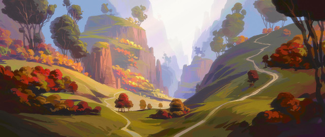 Mountain valley trees road sky free wallpaper for desktop - medium preview image