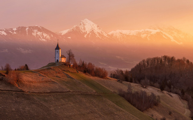 Church hill mountains sunset pink #2 free wallpaper for desktop - medium preview image