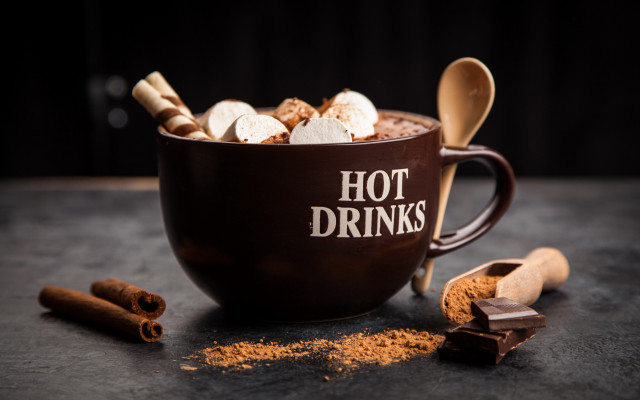 Hot chocolate marshmallows cinnamon spoons free wallpaper for desktop - medium preview image