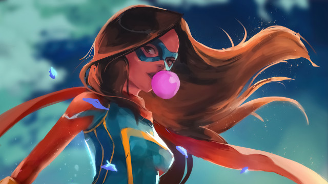 Cartoon girl bubble chewinggum blueshirt free wallpaper for desktop - medium preview image