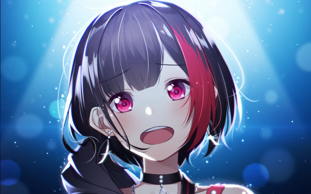 Girl red eyes black jacket free wallpaper for desktop - medium preview image