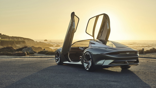Futuristic car ocean sunset road free wallpaper for desktop - medium preview image