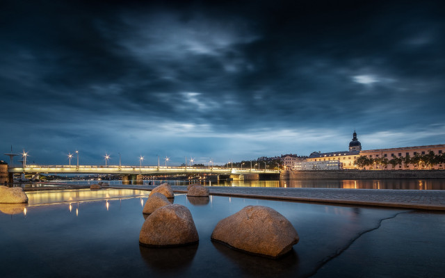 River bridge night clouds matte free wallpaper for desktop - medium preview image