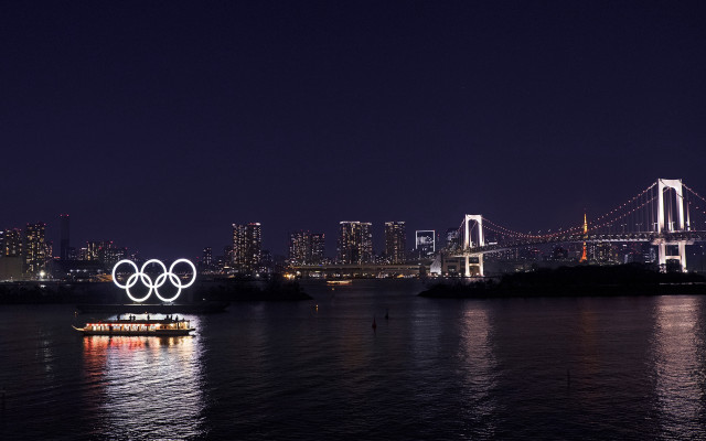 Boat bridge city night olympic free wallpaper for desktop - medium preview image