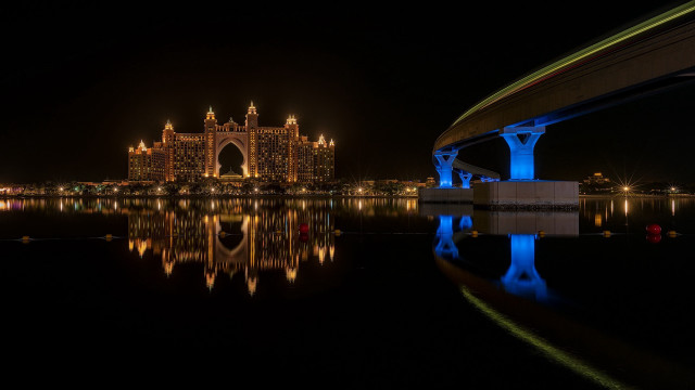 Large building bridge night lights free wallpaper for desktop - medium preview image