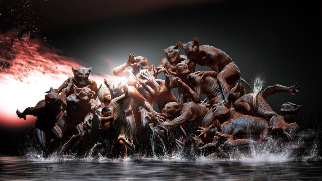 Elephants water redlight blackbackground free wallpaper for desktop - medium preview image