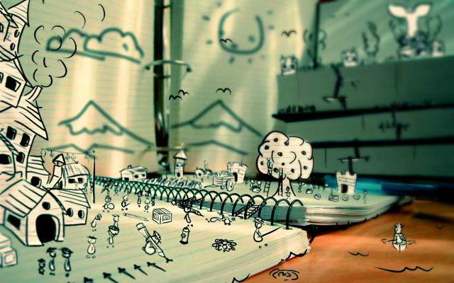 City tree buildings notebook pen free wallpaper for desktop - medium preview image